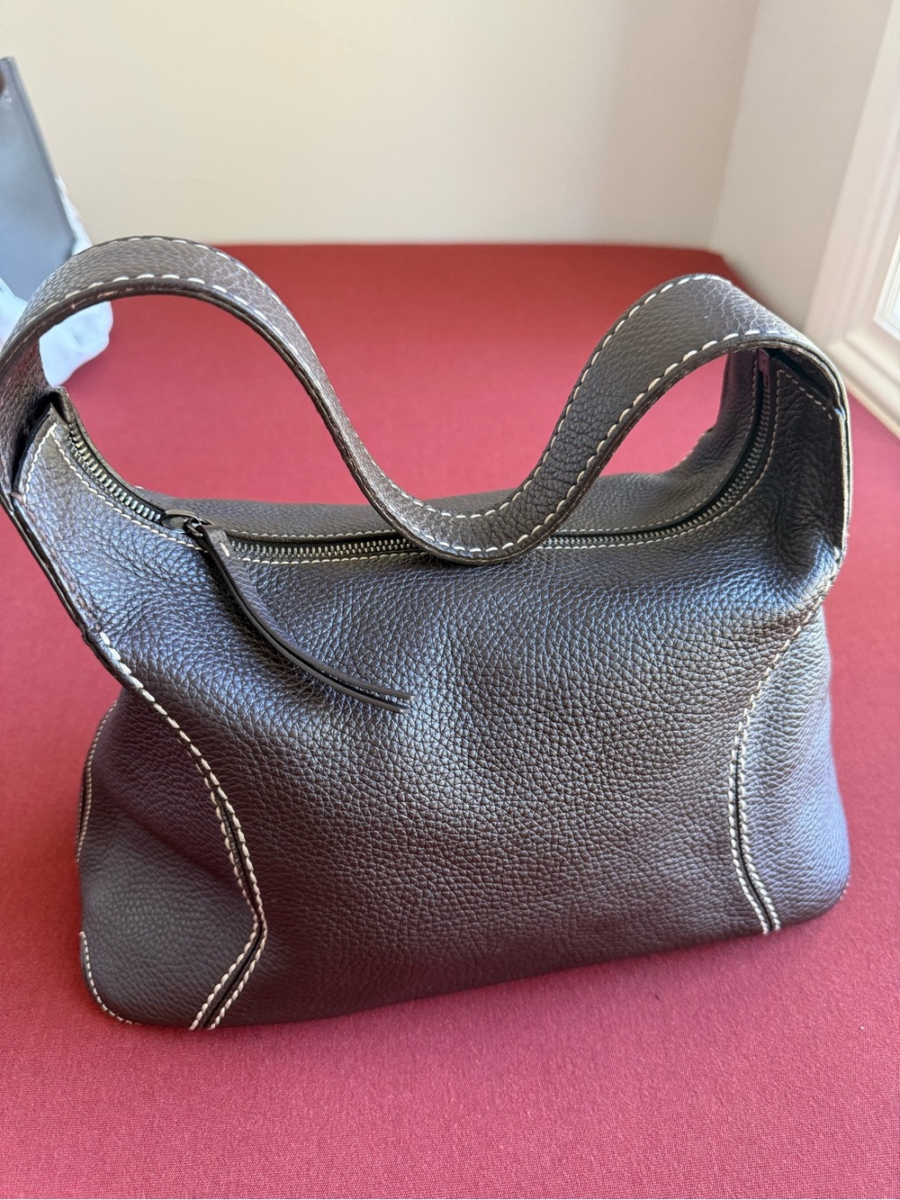 Tod’s Vintage Brown Pebbled Leather Hobo Shoulder Bag Quiet Luxury - Picture 2 of 6